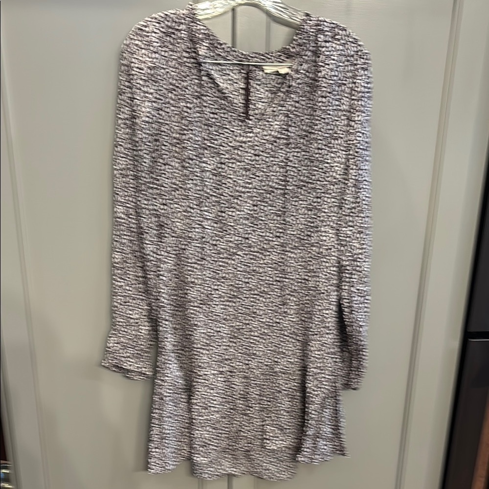 Loft Vine Ruffle Tie Neck Dress Knee Length Long Sleeves Purple Women Size 2 - Picture 2 of 6